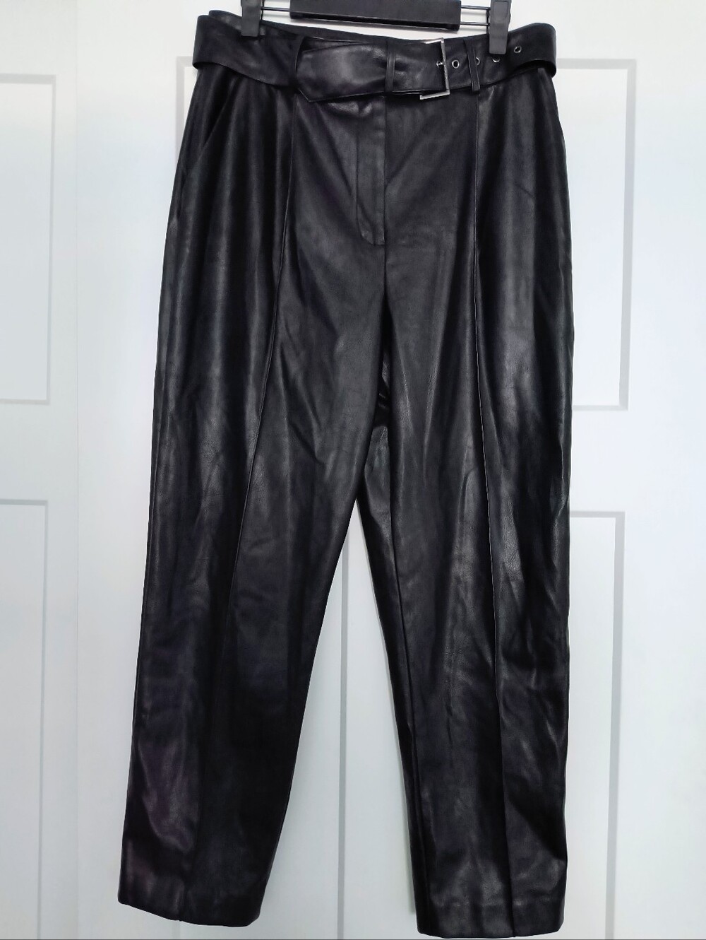Ted Baker Black Faux Leather Pleated Pants with Belt